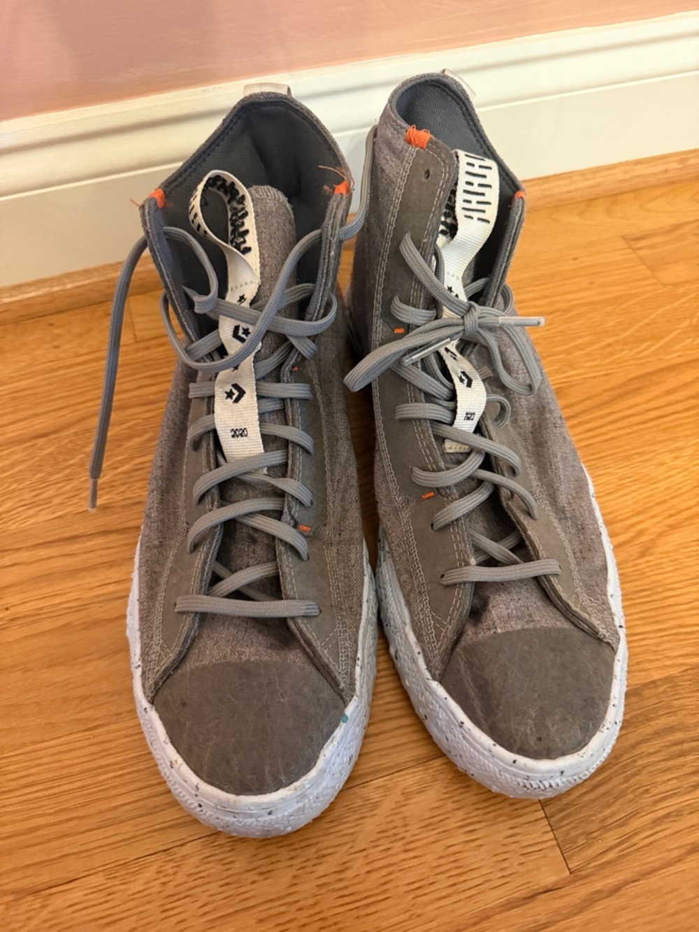 Converse High Top Sneakers in Gray with Orange Accents Size 12
